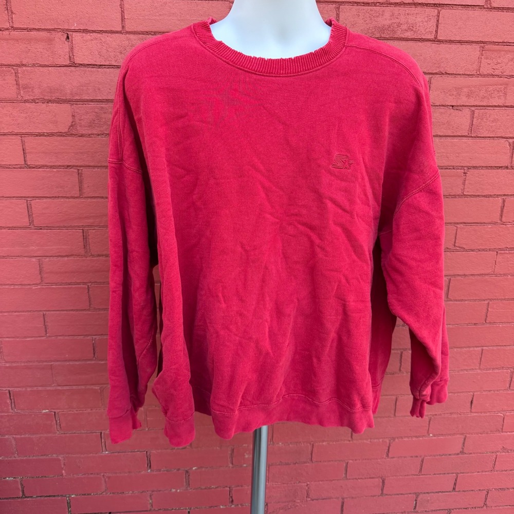 Vtg Starter Pro-Dry Heavyweight‎ Red Crewneck Sweatshirt Mens 2XL Distressed